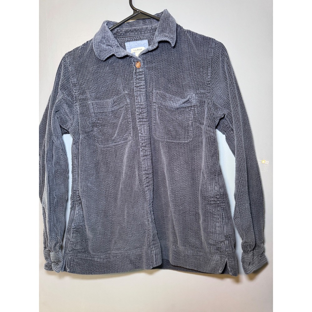LL Bean Corduroy Shirt Womens XS Blue Gray Cotton Wide Wale Button Down 510773